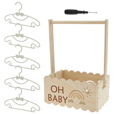 Wood Baby Shower Crate Closet Infant Storage Crate with Hangers Large Capacity Toy Storage Basket for Bathroom for New Parents