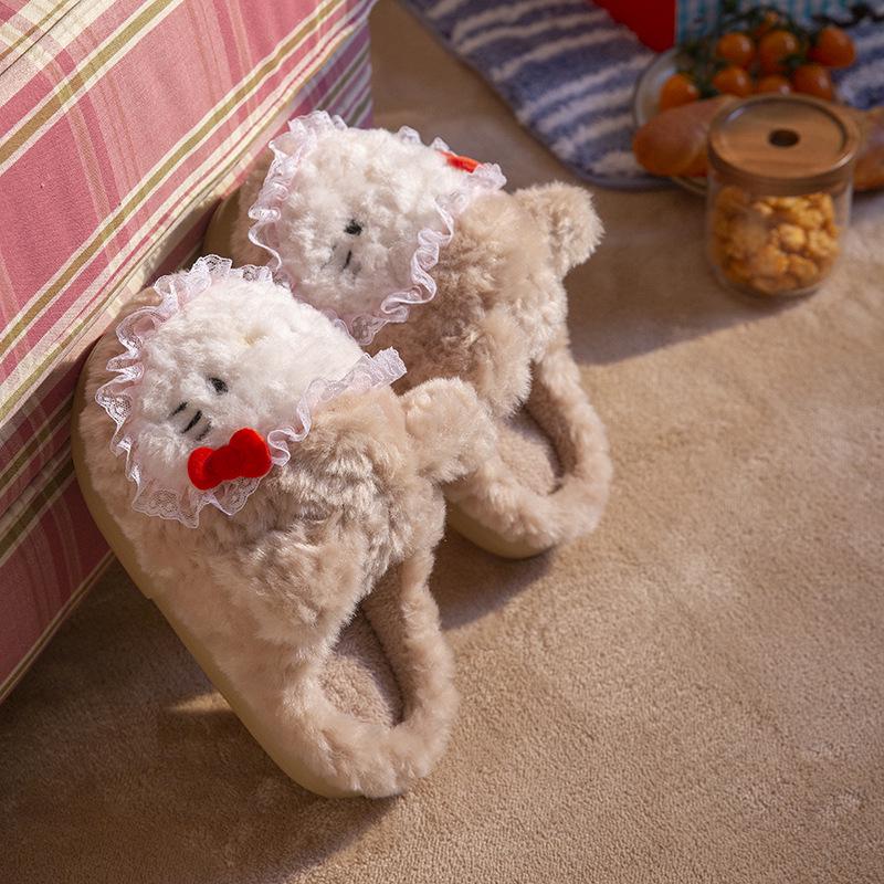 Women’s Cute Cartoon KT Cat Cotton Slippers - Sanrio Furry Plush, Heel-Covered Winter 2025