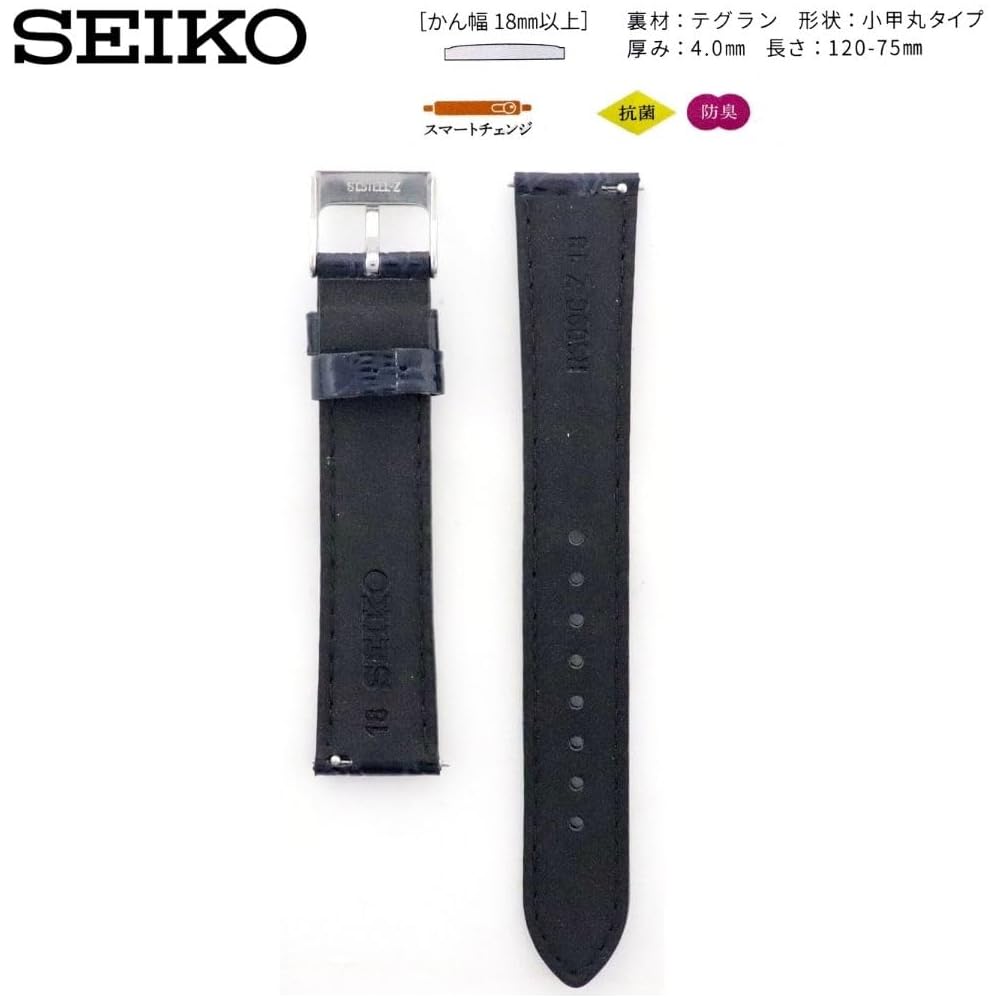 Seiko Watch Band 19mm Leather Men's with Care Instructions Navy