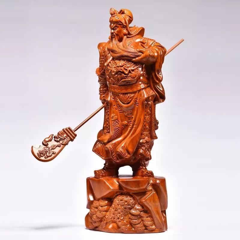 Statua di Guan Gong in Palissandro Scolpita a Mano - Dio Cinese della Ricchezza e della Protezione, Scultura Guerriera Feng Shui per Benedizioni Casa/Attività