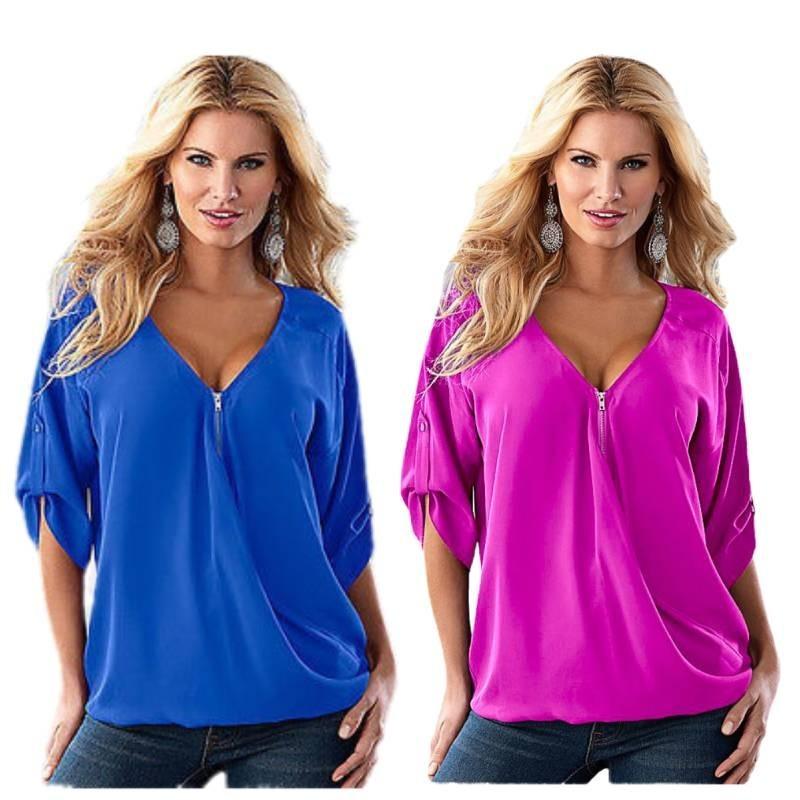 Elegant Chiffon Blouse For Women Summer Loose Fit Pullover Top In Solid Colors