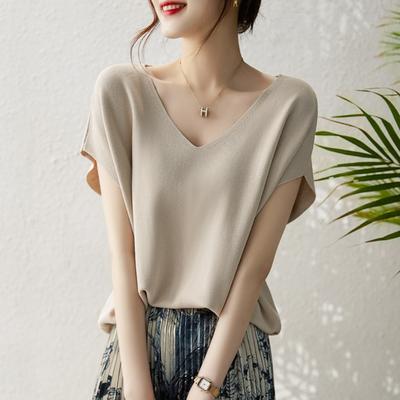 Sommer Neue Dünne Mode Fledermaus Ärmel Beiläufige Lose Gestrickte Hemd Frauen Solide Elegante Eis Seide Bluse Frauen Einfache Schlanke Büro Damen shirts Tops 26633