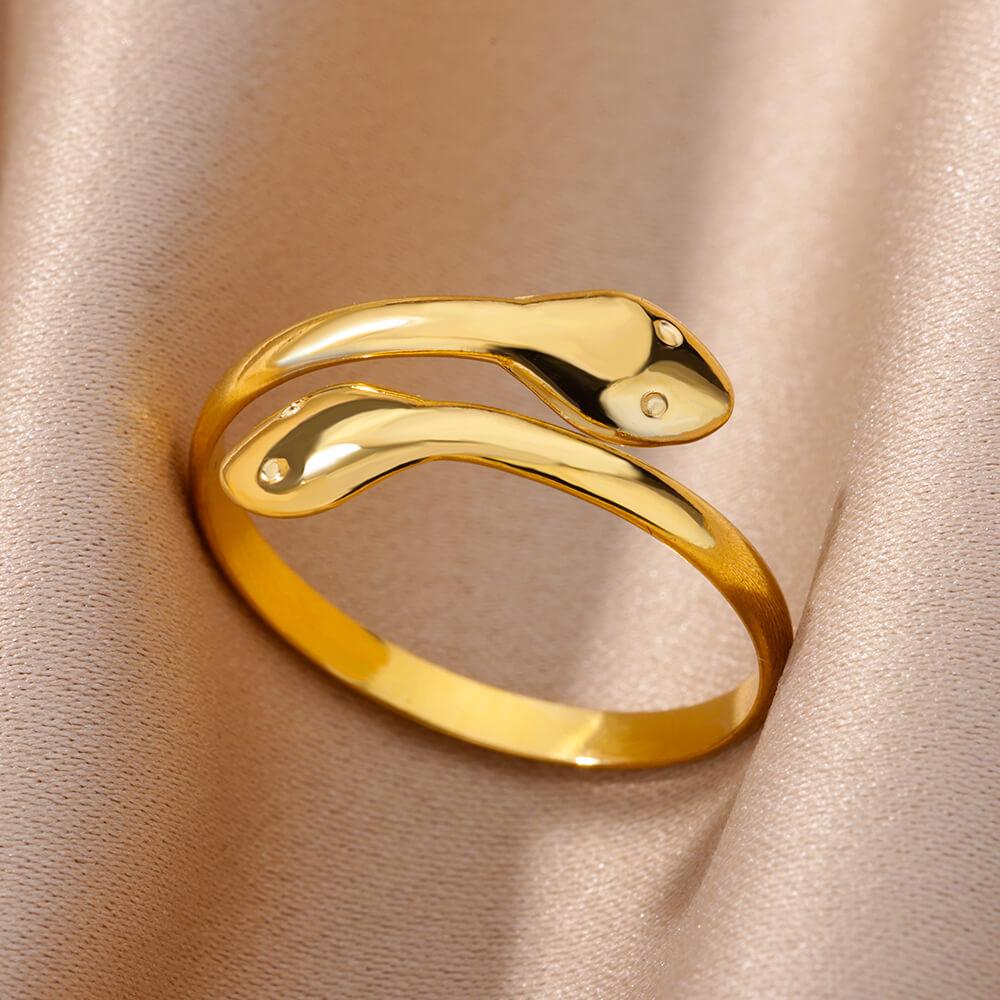 Zircon Snake Rings For Women Men Stainless Steel Gold Color Open Adjustable Ring Vintage Gothic Aesthetic Jewelry Anillos Mujer