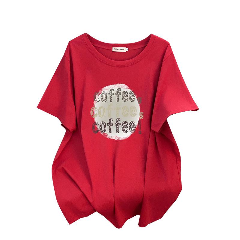 Women's Plus Size Mid-Length Loose Short-Sleeve Slimming T-Shirt (Sizes 200-350 Jin)
