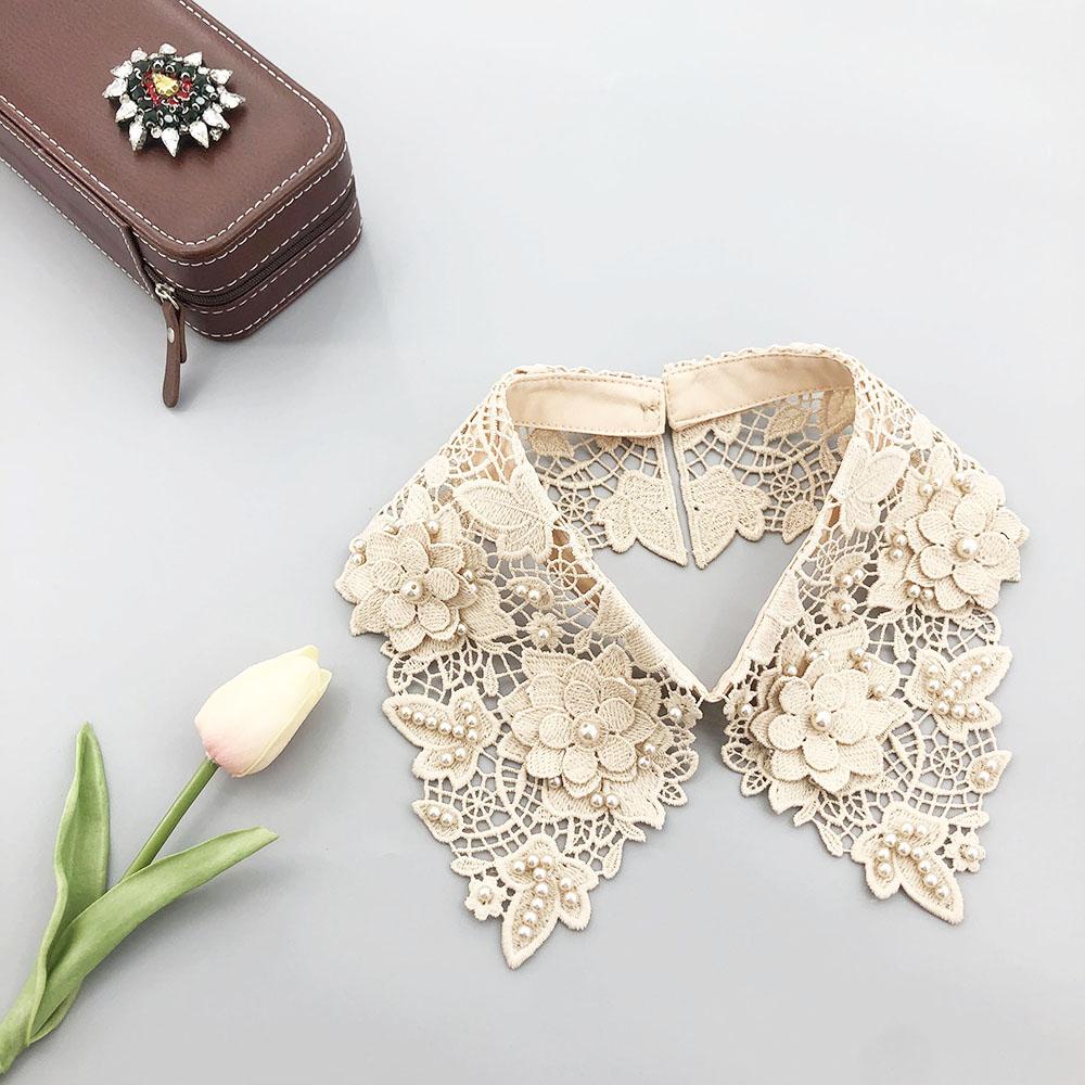 Fashion Multi-Color Hollow Out Lace Beaded Detachable Faux Collar Elegant Knitted Polyester Neck Accessory for Sweaters Shirt