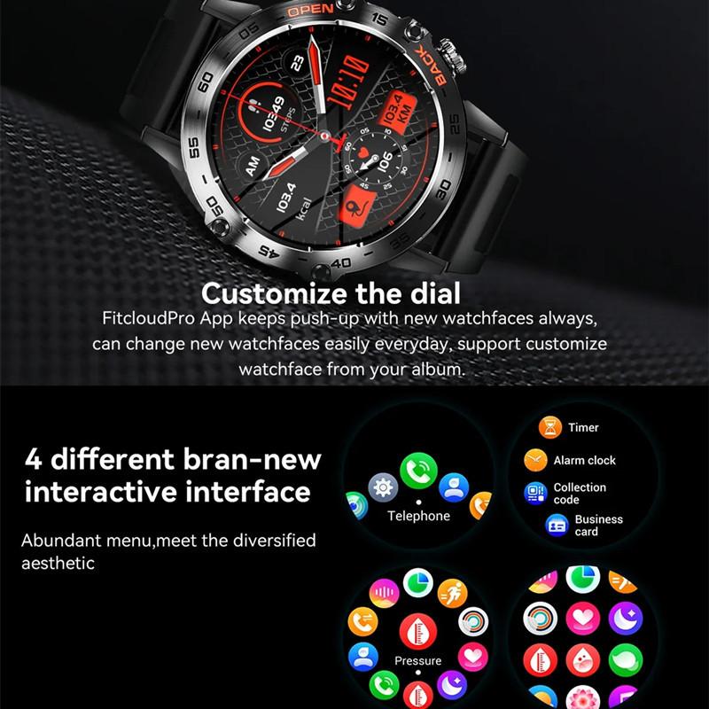 Smartwatch K52 Bluetooth-Anruf 1,39 Zoll IPS Großer Bildschirm 400mAh Lange Standby-Zeit Gesundheitsüberwachung Outdoor-Sport Männer Frauen Smartwatch