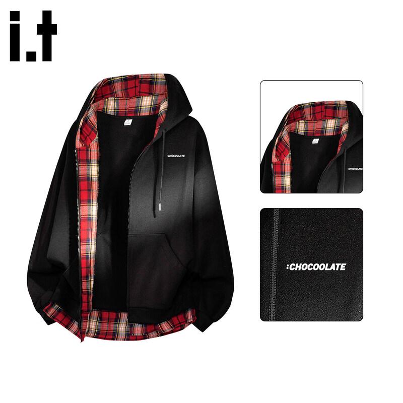 :CHOCOOLATEit Men's American Style Contrast Color Zip-Up Hoodie