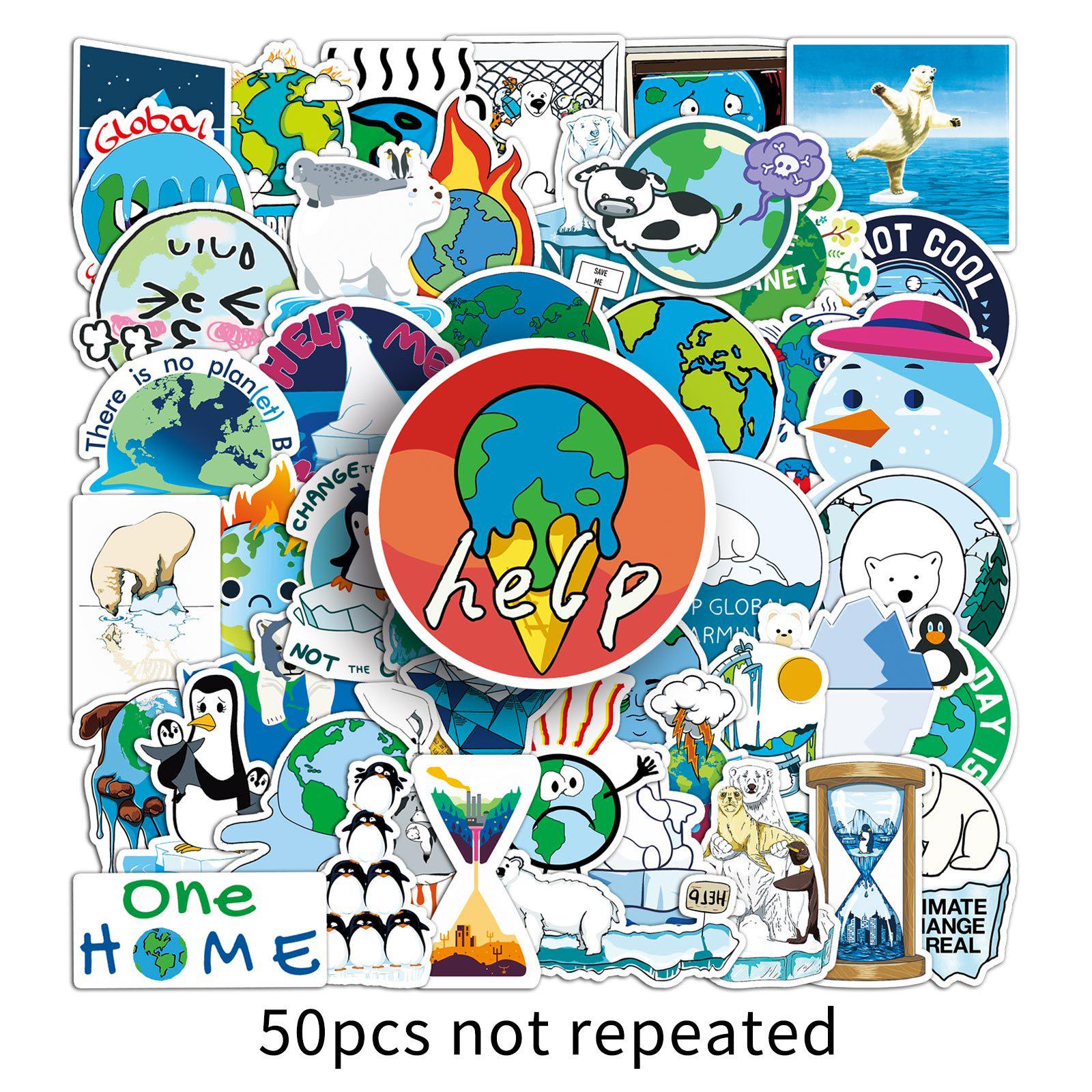 50 Global Warming Graffiti Stickers: Eco-Friendly Cartoon Designs for Skateboards and Luggage