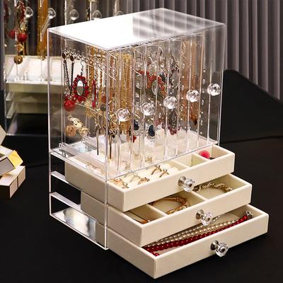 Multifunctional Transparent Jewelry Box Dustproof Display Stand Three-dimensional Large Capacity Necklace Earring Storage Box