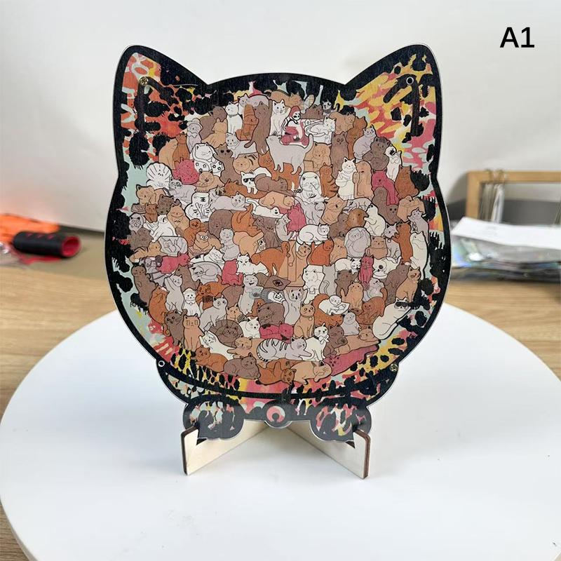 Katzenförmiges Holzpuzzle Knochenförmiges Puzzlespiel Unregelmäßige Einzigartige Tierstücke Dekoratives Geschenk Stressabbau Wohndekor