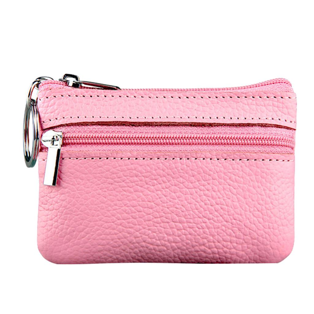 New Women's Mini Coin Purse Leather Zipper Pouch with Key Ring Small Wallet