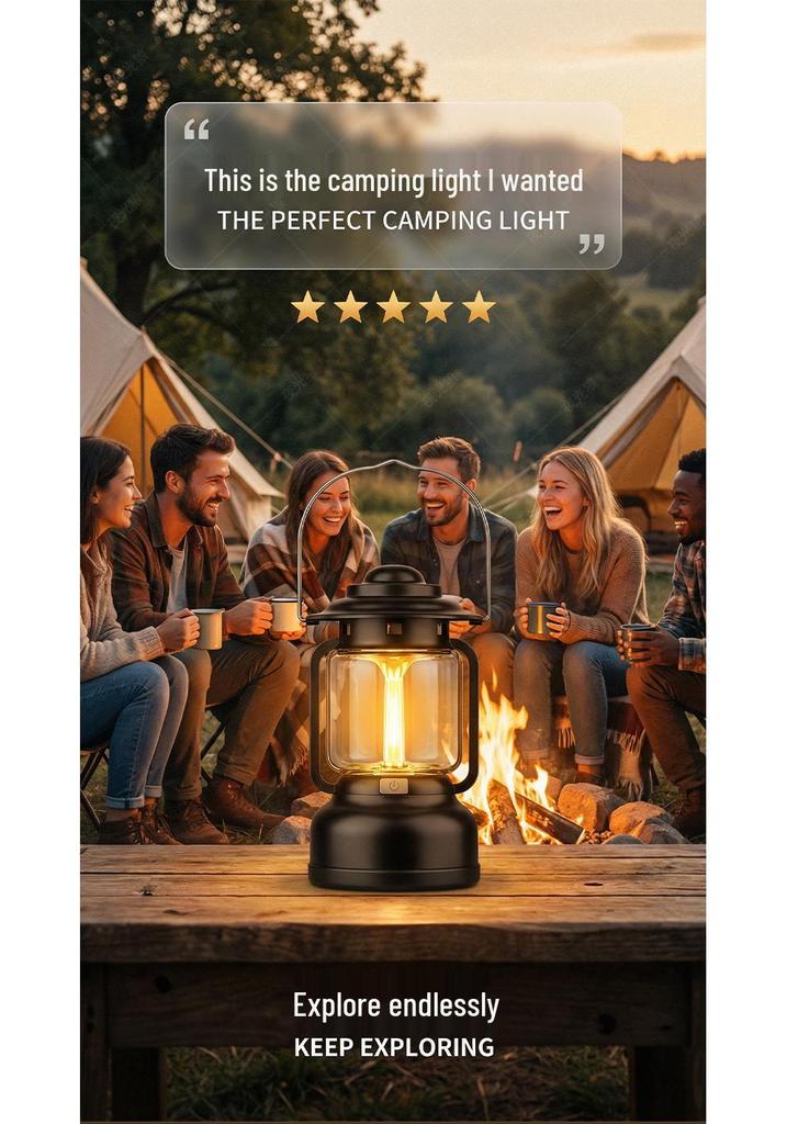 Rechargeable Camping Lantern - Long Battery Life, Outdoor Tent Atmosphere Light