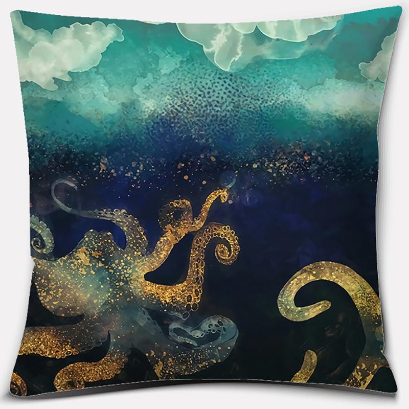 Metal Marine Animal Printing Series Pattern Pillowcase Square Home Office Decoration