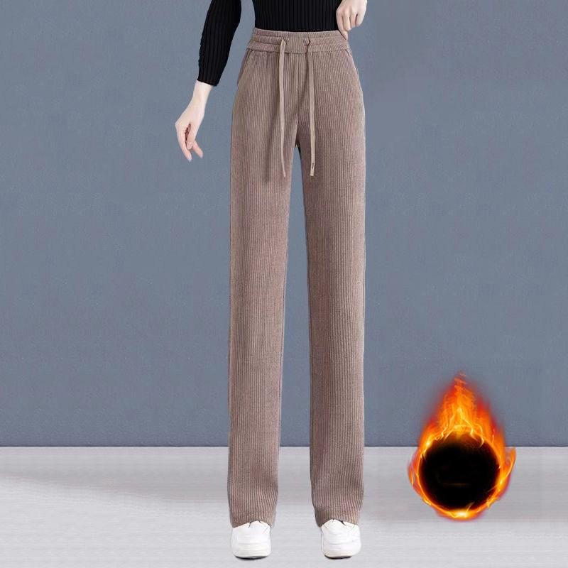 Women's Fall and Winter Padded Warm Wide-legged Pants Solid Color High Waist Loose Straight Pants