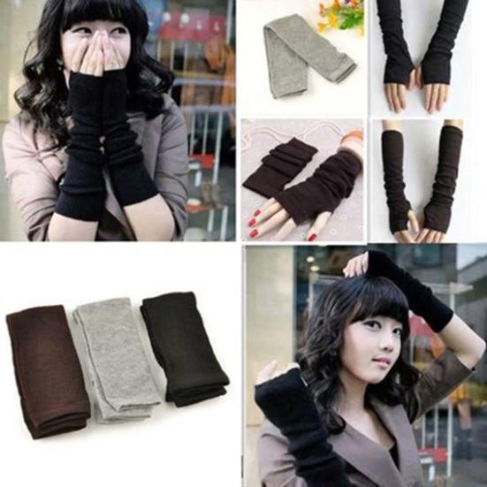 Women's Knitted Solid Fingerless Gloves Soft Warm Autumn Wrist Arm Long Mittens