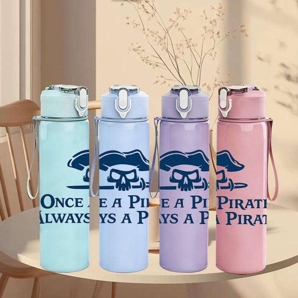 1PC Once A Pirate Always A Pirate 750ml Color Plastic Sports Water Bottle Leakproof Flip Straw Lid Suitable for Sports Office Home Use