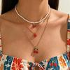 Σετ 3 Τεμαχίων Χρυσό Τόνου Στρωτό Κολιέ Choker με Γούρια Κεράσι Φράουλα από Απομίμηση Μαργαριταριού Y2K Χαριτωμένα Καλοκαιρινά Μοντέρνα Κοσμήματα
