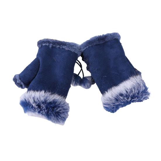Women Fingerless Gloves Winter Suede Faux Fur Gloves Warm Fuzzy Half Finger Mittens for Women Girls Teens Writing Typing