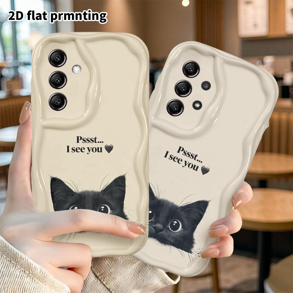 Phone Case: 2D Flat Samsung Galaxy A34 A35 S20 S22 S21 FE Plus Ultra Case, Peek-a-Boo Little Black Cat, Christmas and Halloween Gift