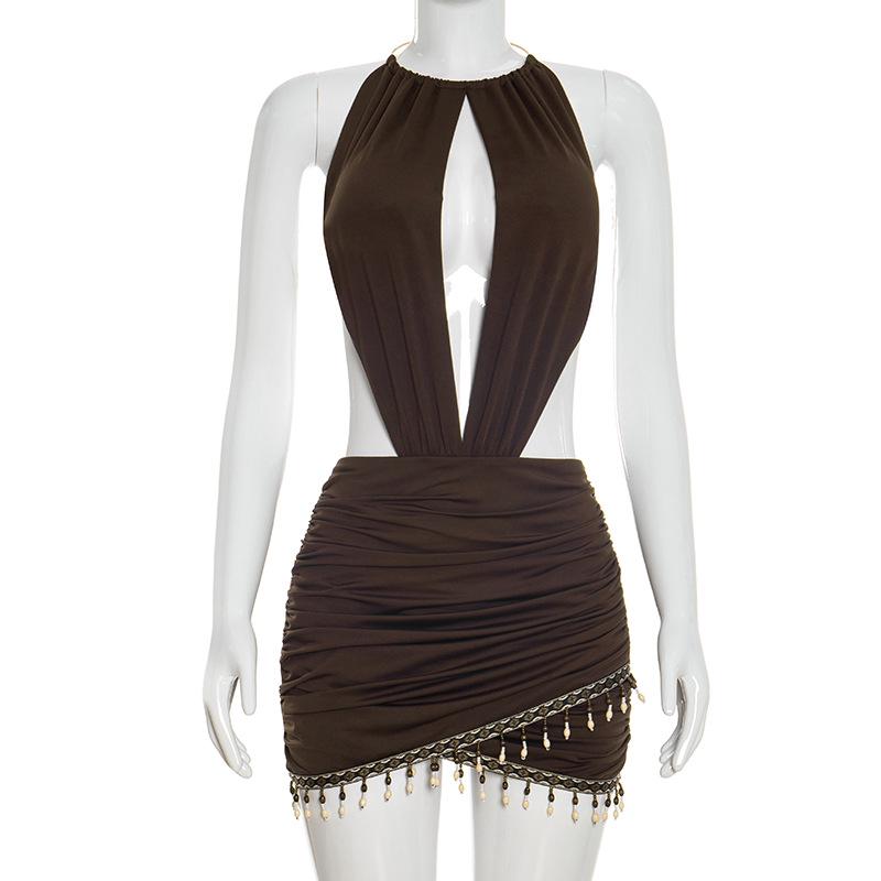 

D26DS005 European & American Women s Boho Halter Backless Tight-Fit Summer Dress L
