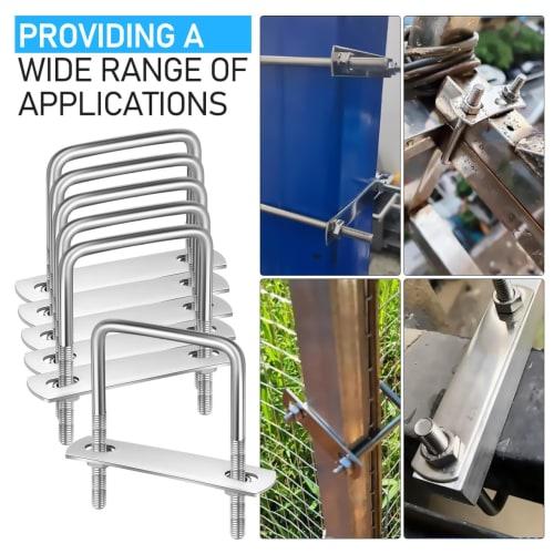 LEDMOMO Square U-Bolts, U-Clamp Bolts, M6, 50mm Inner Width, 80mm Length, 304 Stainless Steel, with Nuts and Plates, for Home, Industrial, and Boat Tr