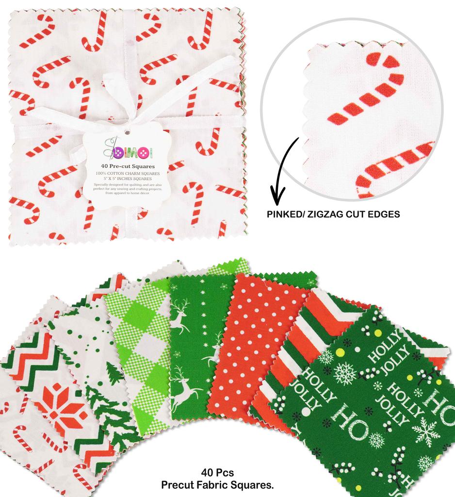 Soimoi Christmas Print  Precut 5-inch Cotton  Fabric  Quilting  Squares  Charm Pack DIY Patchwork Sewing Craft- Red &