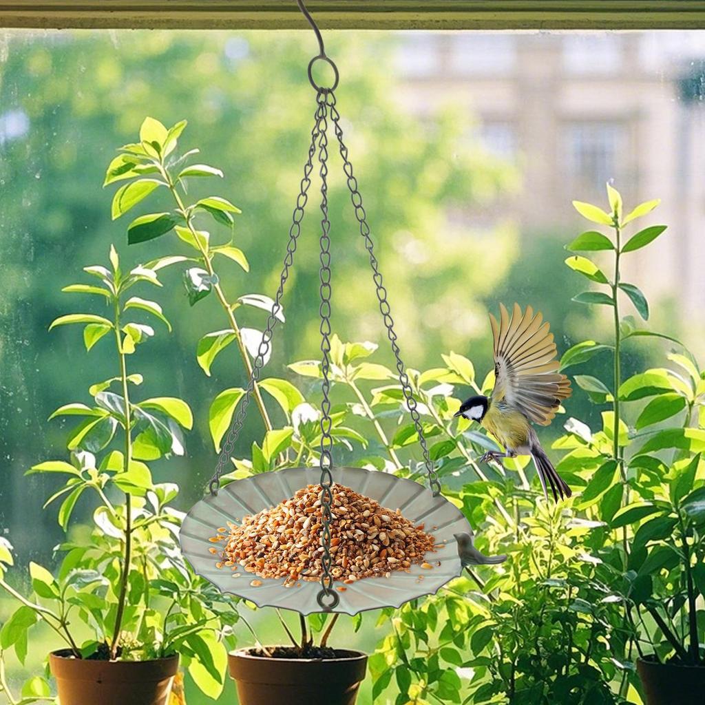 Bird Feeder Tray Large Capacity Hangable Iron Large Bowl Bird Feeder for Outside Garden Yard Railing Balcony Decoration