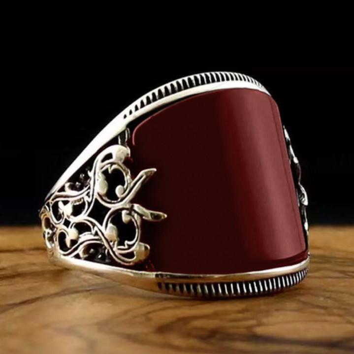 Wunderschöne silberfarbene Ringe für Damen, Blume, Hohl, Rund, Roter Stein, Partygeschenk