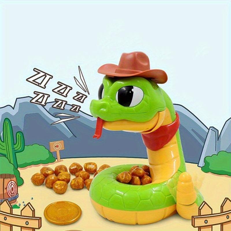 Kids Electric Rattlesnake Toy  Battery Powered Desktop Trick Game with Cartoon Snake,Cowboy Hat Treasure Coins,Interactive Sound Effects for Christmas