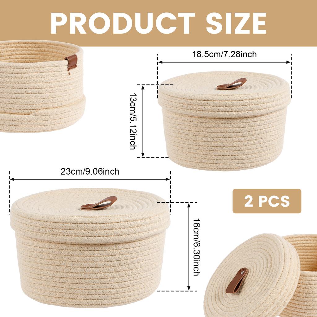 2Pcs Solid White Home Organization And Storage Children Toy Storage Baskets Cotton Rope Woven Laundry Basket Sundries Organizer