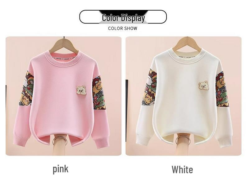 Girls' White Long Sleeve Sweatshirt - Spring Fashionable Top for Children