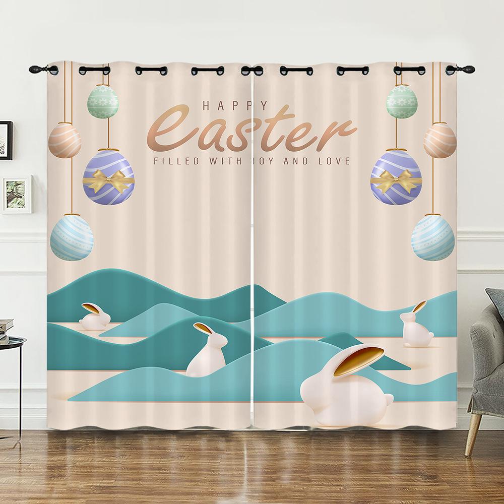 Curtains Animal Rabbit Egg Easter Curtain Digital Printing Blackout Curtain No Punching