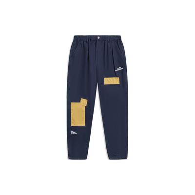 Li Ning Color Block Loose Fit Straight Leg Casual Pants Men Bottoms Deep-Navy AKXT699-1