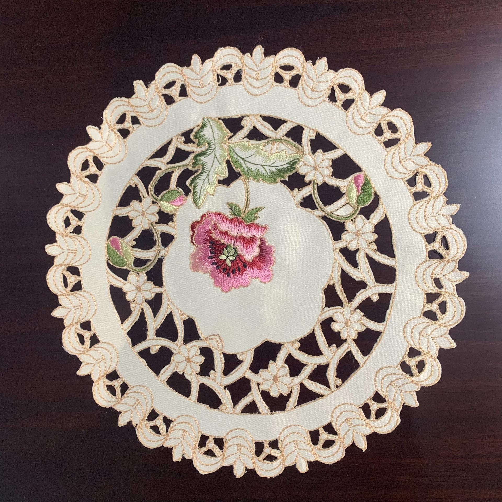 Тканевая подставка под тарелку, коврик для западной еды, круглая вышитая полиэстеровая подставка под кружку, европейская термоизоляционная подставка под миску 15cm round розовый