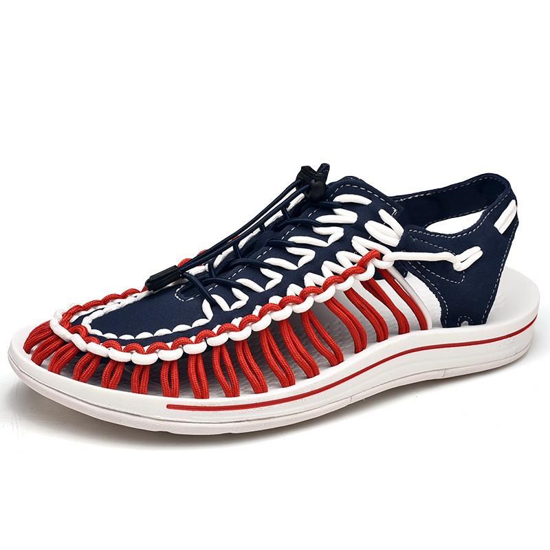 Sandali Estivi da Uomo con Punta Chiusa in Maglia, Scarpe Traspiranti e Antiscivolo con Lacci Elastici, Adatti per il Tempo Libero all'Aria Aperta, Abbigliamento Primaverile ed Estivo