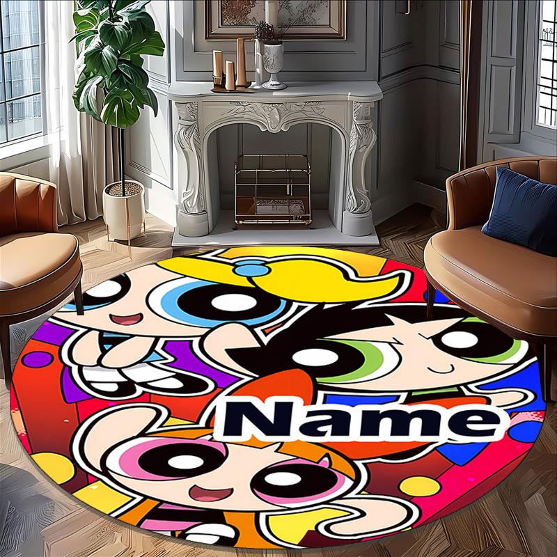 Customizable The Powerpuff Girls8 Round Non-Slip Carpet - Ideal for Garden, Picnic, Office, Perfect for Decoration, Suitable For All Seasons