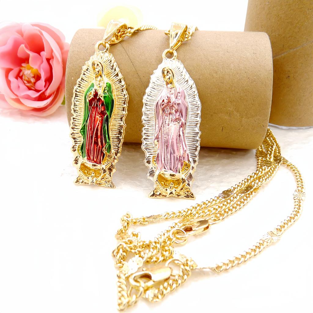 Gold Plated Painting Virgin Mary Mama Pendant/Amulet Religious Jewelry Virgen De Guadalupe Virgin Mary Necklace