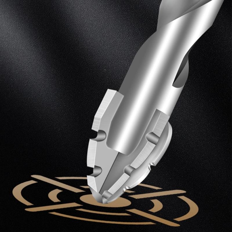 4Pcs Four Edges Serrated Eccentric Drill Bits for Concrete Brick Tile Wood with Carbide Tips 1/4" Hex Shank 6/8/10/12mm