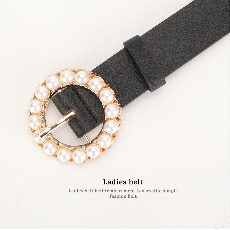 Women's Multi-Color Pearl Round Buckle Belt - Cute, Versatile Decorative Accessory for Dresses and Jeans