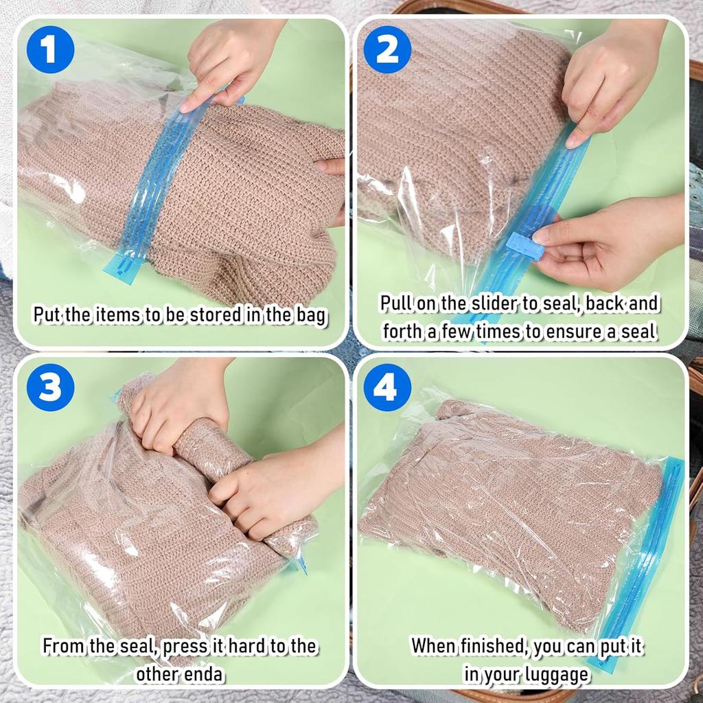 3 Pcs Vacuum Sealed Storage Bags Small Size Compression Bags for Travel Hand Roll Vacuum Seal Bag for Clothing Luggage Suitcase (50x3m / 20x13in)