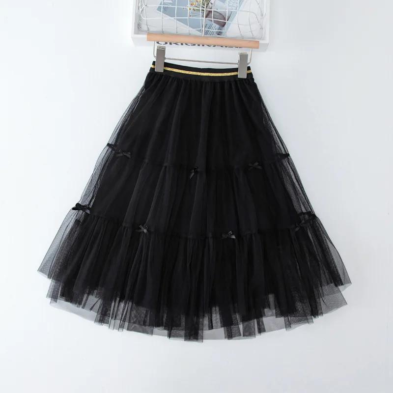 Girls Skirt Summer Mesh Fashion All-match Princess Skirt for Kids Casual Elastic Waist Teen School Children Long Skirt 4-12 Years