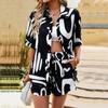 Two Piece Shorts Set Fashion Women's Printed Wear Summer Loose Casual Shirt Shorts Two-piece Set
