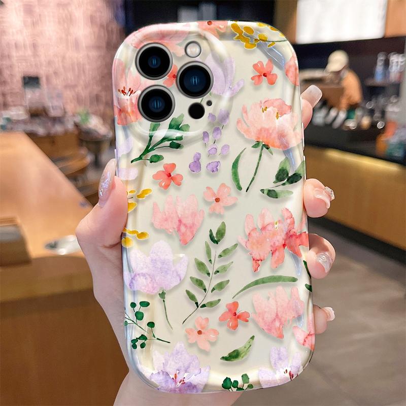 Watercolor Pink Purple Floral Wave Phone Case for iPhone 17 Air 16 E 15 14 Plus 13 12 Mini 11 Pro Max Shockproof Covers Funda