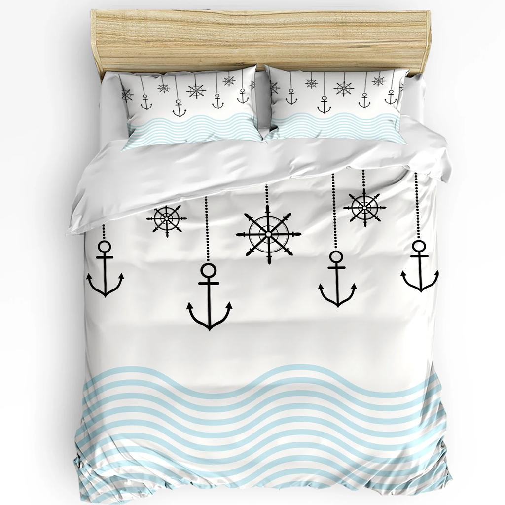 Lighthouse Anchor Rudder Nautical Bedding Set 3pcs Duvet Cover Pillowcase Kids Adult Quilt Cover Double Bed Set Home Textile