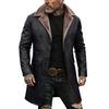 Men's Solid Color Button Pocket Work Wear Plus Velvet Leather Jacket Men's Casual Long Coat