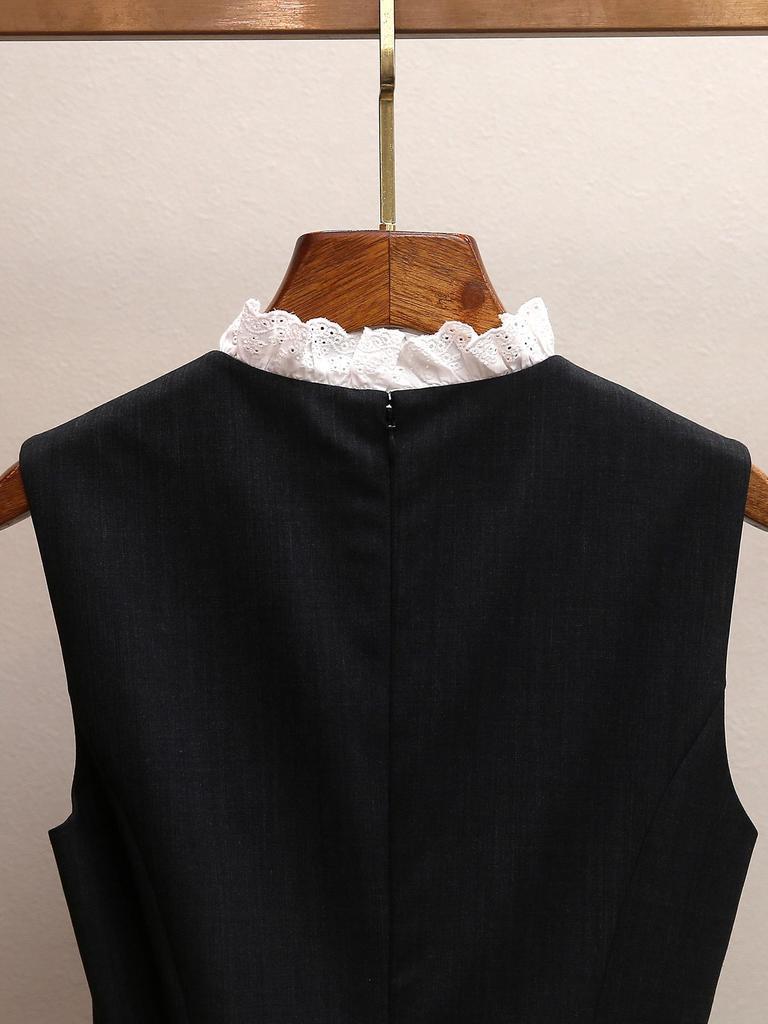 French Elegant Patchwork Lace Trim Sleeveless Vest Dress - New Spring Style for Women