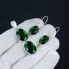Grüner Turmalin Anhänger Set, Grüner Turmalin Edelstein Handarbeit 925 Sterling Silber Ohrring Anhänger Set für Frauen Anhänger Thanksgiving Geschenk