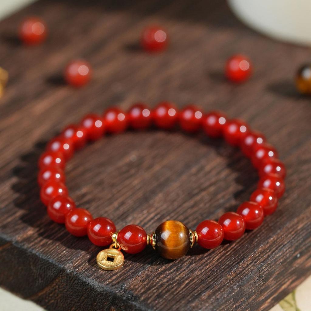 Natural Red Agate Bracelet for Women, Tiger Eye Bracelet, Unique Birthday Gift for Girls