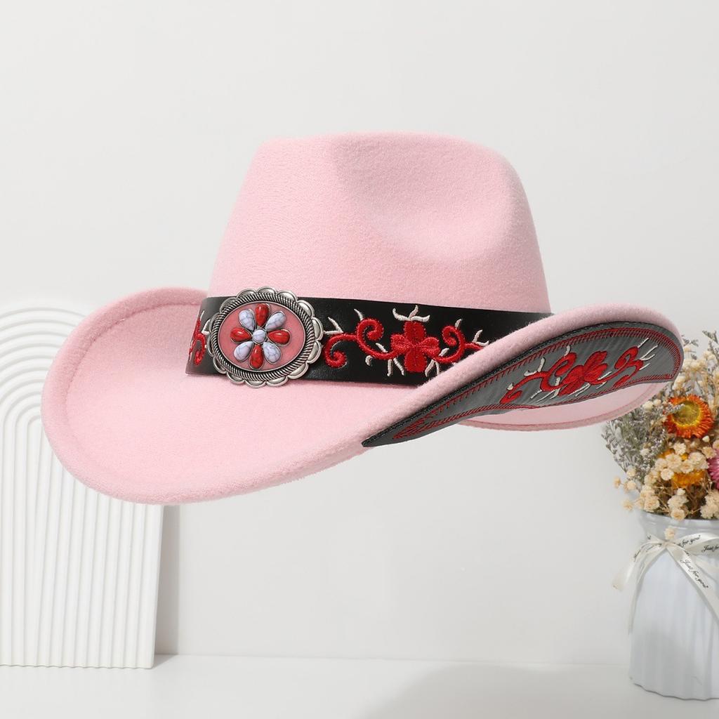 New jazz hat made of high-quality wool felt, decorated with gemstone belts, suitable for European and American parties, western cowboy hat