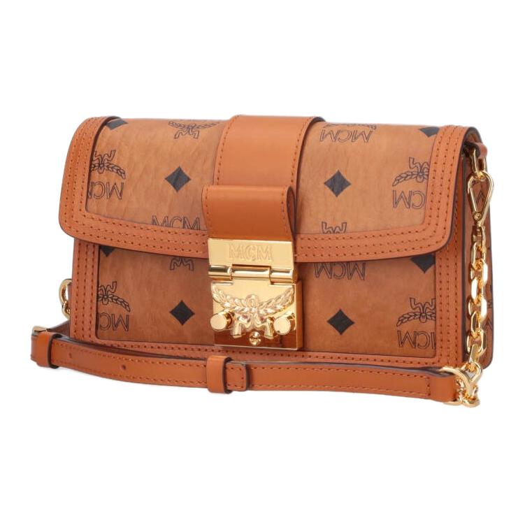 MCM Tracy Leather Trim Logo Print Pattern Pvc Crossbody Bag Medium Women bags Brown MWREAXT05CO